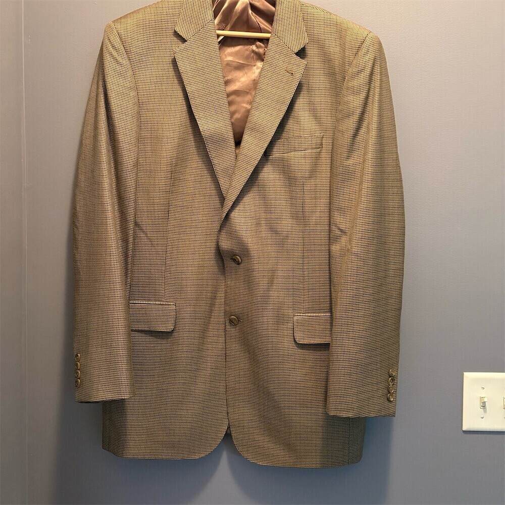 Jos. A. Bank Sport Coat Blazer Mens 44XL Beige Houndstooth 2-Button